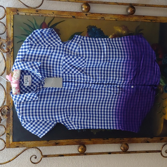 Anthropologie Tops - Anthropologie Gingham Blouse w/ Purple Gradient Hem
